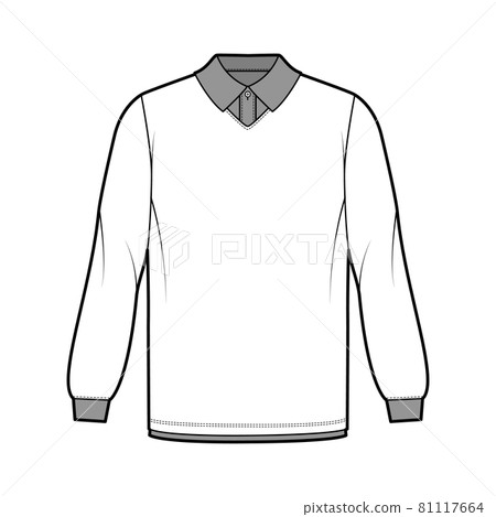 Shirt double technical fashion illustration with long sleeves, tunic length, henley neck, oversized, flat classic collar Shirt double technical fashion illustration with long sleeves, tunic length, henley neck, oversized, flat classic collar 81117664