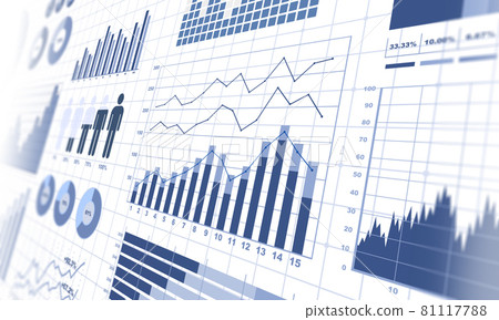 Various business materials such as pie charts and bar charts, financial charts, financial charts 81117788