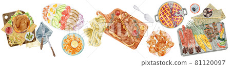 Home party hand-painted watercolor-style illustrations with American dishes 81120097