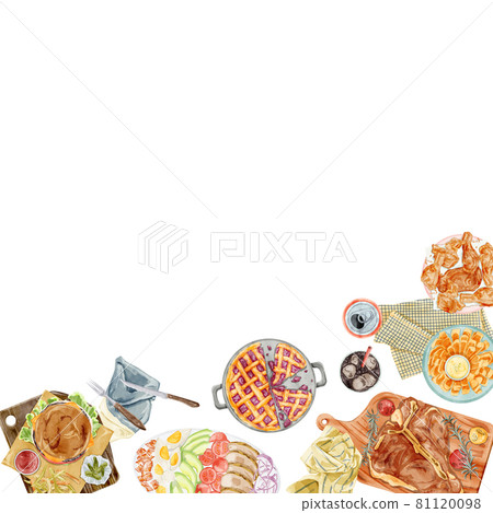 Home party hand-painted watercolor-style illustrations with American dishes 81120098