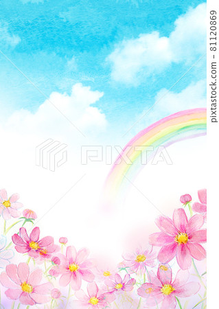 彩虹和宇宙場水彩插圖 81120869