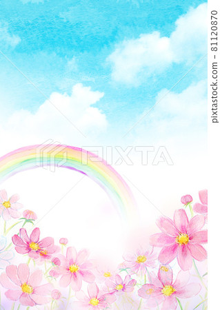 彩虹和宇宙場水彩插圖 81120870