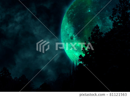 Illustration of a yellow full moon floating in an eerie night forest 2 Illustration of a yellow full moon floating in an eerie night forest 2 81121563