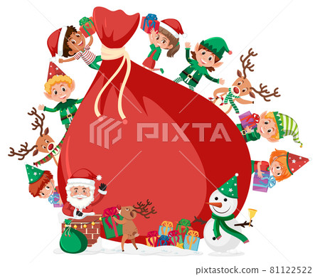 Empty gift bag with many kids in Christmas theme 81122522