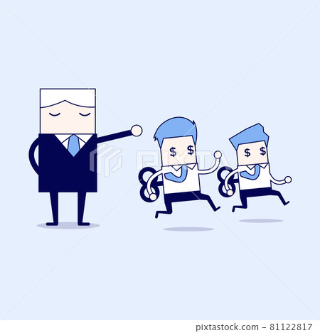 Boss command mechanical businessman. Cartoon character thin line style vector. 81122817