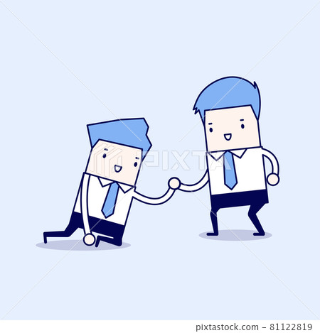 Businessman helping another. Cartoon character thin line style vector. Businessman helping another. Cartoon character thin line style vector. 81122819
