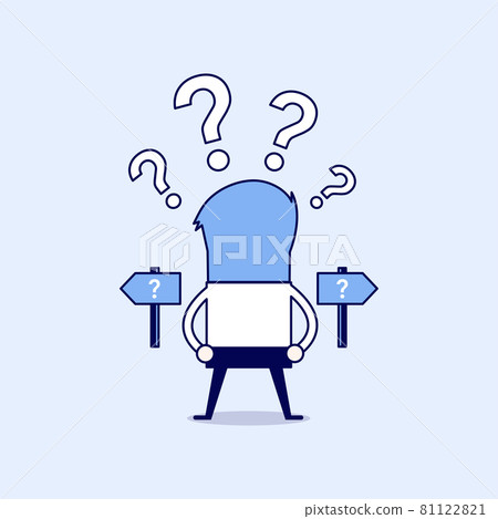 Businessman confused. Standing at the crossroad. Cartoon character thin line style vector. Businessman confused. Standing at the crossroad. Cartoon character thin line style vector. 81122821