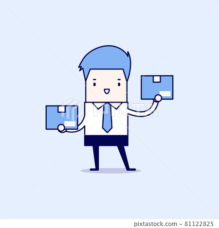 Businessman holding a box. Cartoon character thin line style vector. Businessman holding a box. Cartoon character thin line style vector. 81122825