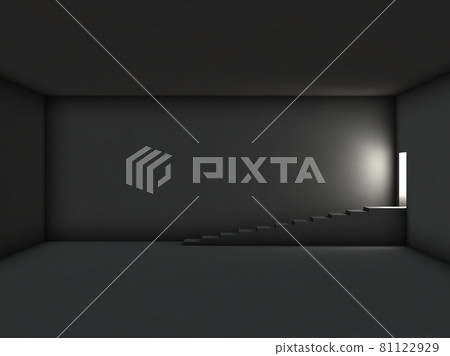 一個黑暗的封閉房間。通向外面的理想逃生出口。 3D 渲染。 81122929
