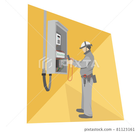 Worker checking the voltage inside the switchboard (Standing 01) Worker checking the voltage inside the switchboard (Standing 01) 81123161