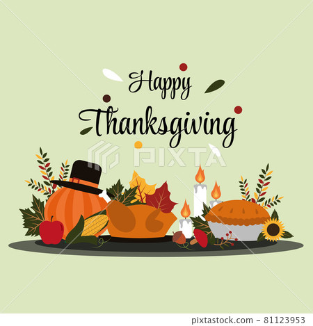 Happy Thanksgiving Day Food Autumn Fall Season Flat Illustration 81123953