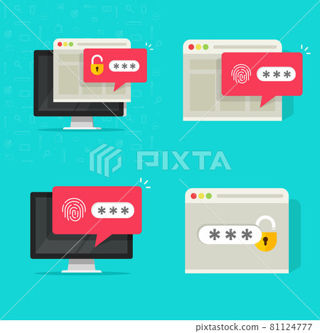 Password secure authorization with unlocked and locked website access on computer pc vector icon flat cartoon illustration, online biometric login with touch id fingerprint technology 81124777