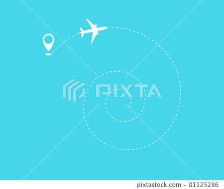 Flat plane and its track on blue background. 81125286