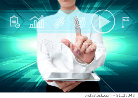 Lady In Uniform Standing Holding Tablet In Hand Pressing Virtual Globe Button. Bussiness Woman Carrying Tab Poining For New Futuristic Technologies. Lady In Uniform Standing Holding Tablet In Hand Pressing Virtual Globe Button. Bussiness Woman Carrying Tab Poining For New Futuristic Technologies. 81125348