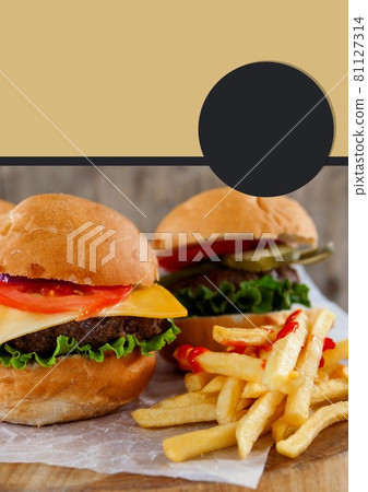 Composition of black spot over fresh and tasty fast food Composition of black spot over fresh and tasty fast food 81127314