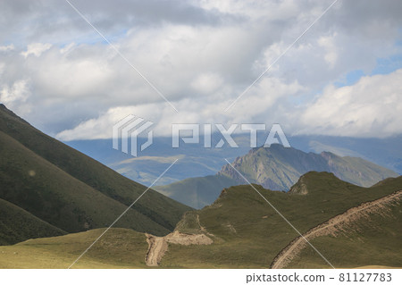 Panorama of road in mountains of national park Dombay, Caucasus Panorama of road in mountains of national park Dombay, Caucasus 81127783