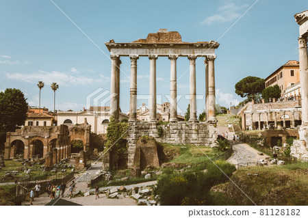 Panoramic view of temple of Vespasian and Titus is located in Rome 81128182