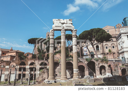 Panoramic view of temple of Venus Genetrix is ruined temple and forum of Caes 81128183