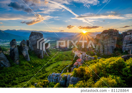 Sunset over monasteries of Meteora Sunset over monasteries of Meteora 81128864