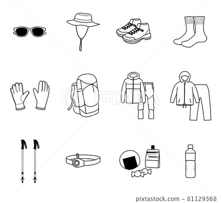 登山必備物品的線描插圖集 81129368
