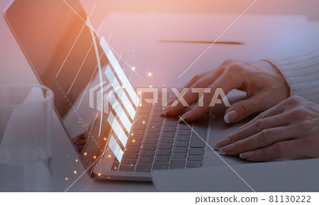 Financial analyst using laptop, finance, economics concept, double exposure Financial analyst using laptop, finance, economics concept, double exposure 81130222