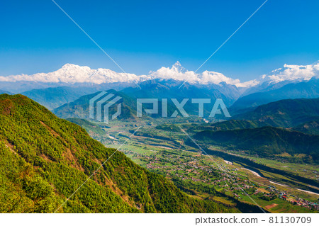 Annapurna mountains aerial panoramic view, Pokhara 81130709