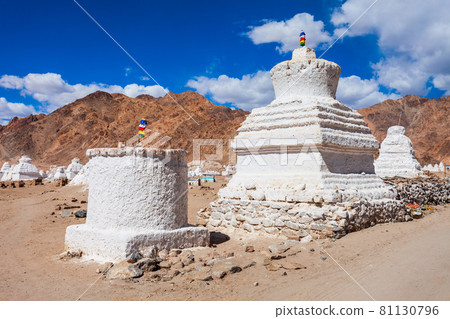 White stupas at Shey Monastery, Ladakh 81130796