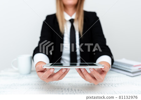App Developer Presenting New Program, Displaying Upgraded Device, Entrepreneur Presenting Business Ventures, Abstract Discussing Modern Day Problems Solutions 81132976