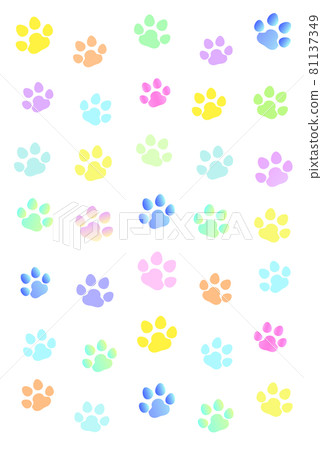 Illustration material of cute paws. Many dog paw on a white background. 81137349