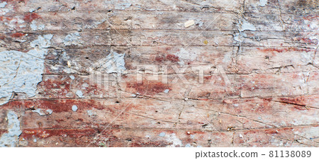 Old shabby wooden planks background with cracked color paint. 81138089