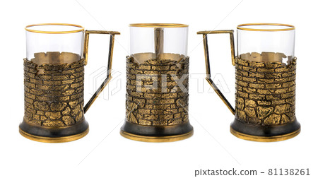 Metal brass cup holder with empty glass 81138261