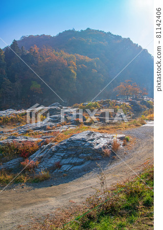 荒川,近長瀞岩海碼頭,秋景,秋葉景 荒川,近長瀞岩海碼頭,秋景,秋葉景 81142406