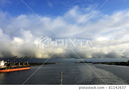 Morning harbor view of Brisbane harbor 81142637