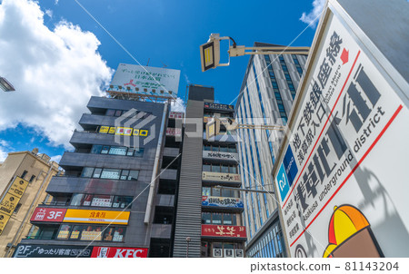 日本東京街景，淺草站見前，東京地鐵銀座線淺草站入口，淺草地下商場（入口）等。 81143204