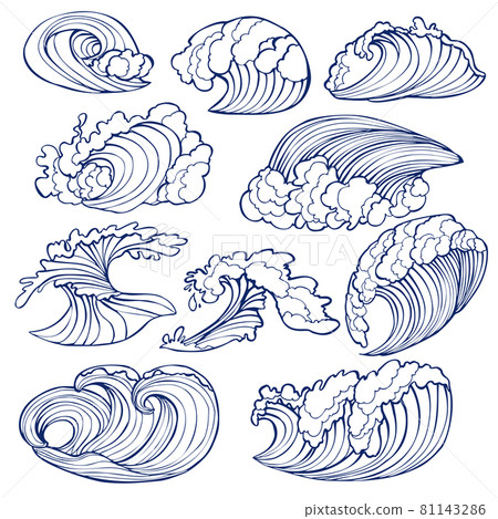 Graphic Hand Drawn Sea Waves Graphic Hand Drawn Sea Waves 81143286