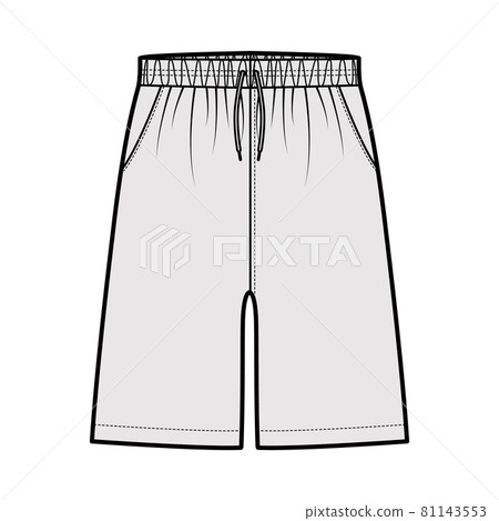 Shorts Sport training Bermuda Activewear technical fashion illustration with elastic low waist, drawstrings, pockets 81143553