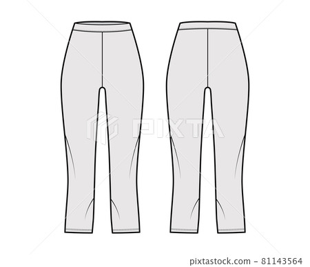 Bike shorts Leggings technical fashion illustration with natural waist, high rise, calf length. Flat sport training pant 81143564