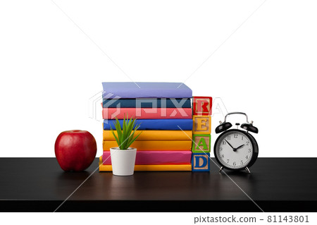 Stack of books and alarm clock, time to read concept 81143801