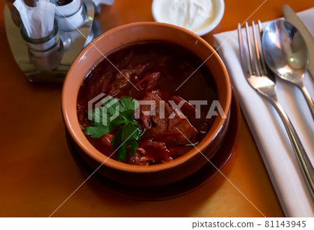 Borscht, beetroot hot soup 81143945