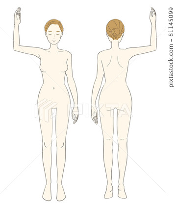 Female full body illustration pose nude raising hands 81145099