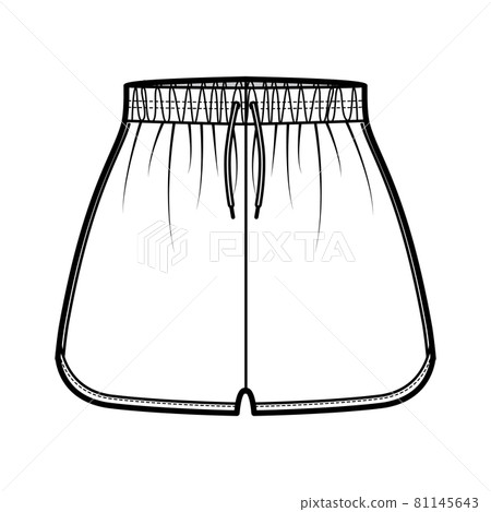 Sport training shorts Activewear technical fashion illustration with elastic normal waist, high rise, Flowy Split Hem Sport training shorts Activewear technical fashion illustration with elastic normal waist, high rise, Flowy Split Hem 81145643