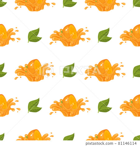 Seamless pattern with fresh bright persimmon fruit juice splash isolated on white background. Summer fruits for healthy lifestyle. Organic fruit. Cartoon style. Vector illustration for any design. Seamless pattern with fresh bright persimmon fruit juice splash isolated on white background. Summer fruits for healthy lifestyle. Organic fruit. Cartoon style. Vector illustration for any design. 81146114
