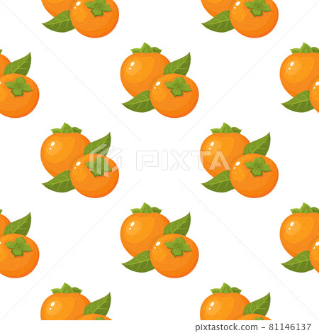 Seamless pattern with fresh bright persimmon fruit isolated on white background. Summer fruits for healthy lifestyle. Organic fruit. Cartoon style. Vector illustration for any design. Seamless pattern with fresh bright persimmon fruit isolated on white background. Summer fruits for healthy lifestyle. Organic fruit. Cartoon style. Vector illustration for any design. 81146137