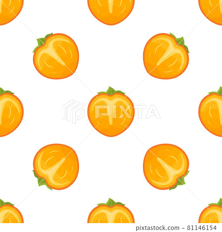 Seamless pattern with fresh half cut persimmon fruit isolated on white background. Summer fruits for healthy lifestyle. Organic fruit. Cartoon style. Vector illustration for any design. Seamless pattern with fresh half cut persimmon fruit isolated on white background. Summer fruits for healthy lifestyle. Organic fruit. Cartoon style. Vector illustration for any design. 81146154