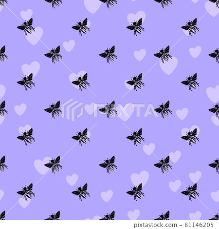 Seamless pattern with bees and hearts on color... - Stock Illustration ...