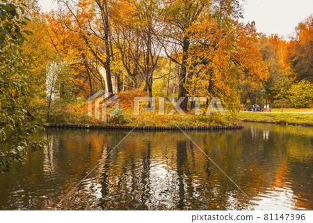 View of Island Arch and pond in Tsaritsyno park on autumn day. Moscow View of Island Arch and pond in Tsaritsyno park on autumn day. Moscow 81147396