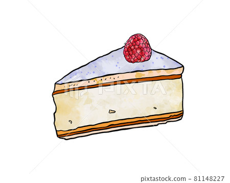 Illustration of a colored drawing of sweets. A piece of cake with layers of brown and strawberries 81148227