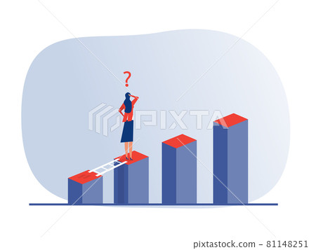 Business Woman challenge and solution standing over big graph concept vector illustrator 81148251