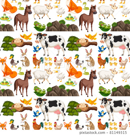 Seamless pattern with cute wild animals on white background 81149315