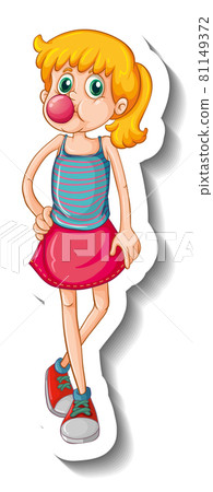 A sticker template with a teenager girl in... - Stock Illustration ...